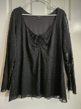 Torrid Black Lace-Detail Scoop Neck Blouse